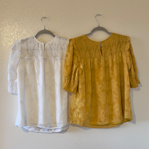 Bundle of 2 Dokotoo Blouses Women's Half Sleeve Lace Textured Flowy White Yellow - Picture 10 of 10